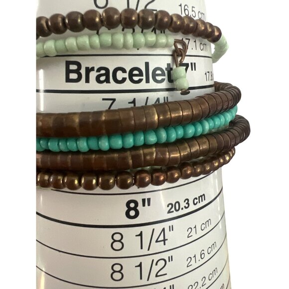 Memory Wire Cuff Bracelet Antique Brass Turquoise Color Boho Tribal Adj 7" - Picture 4 of 4